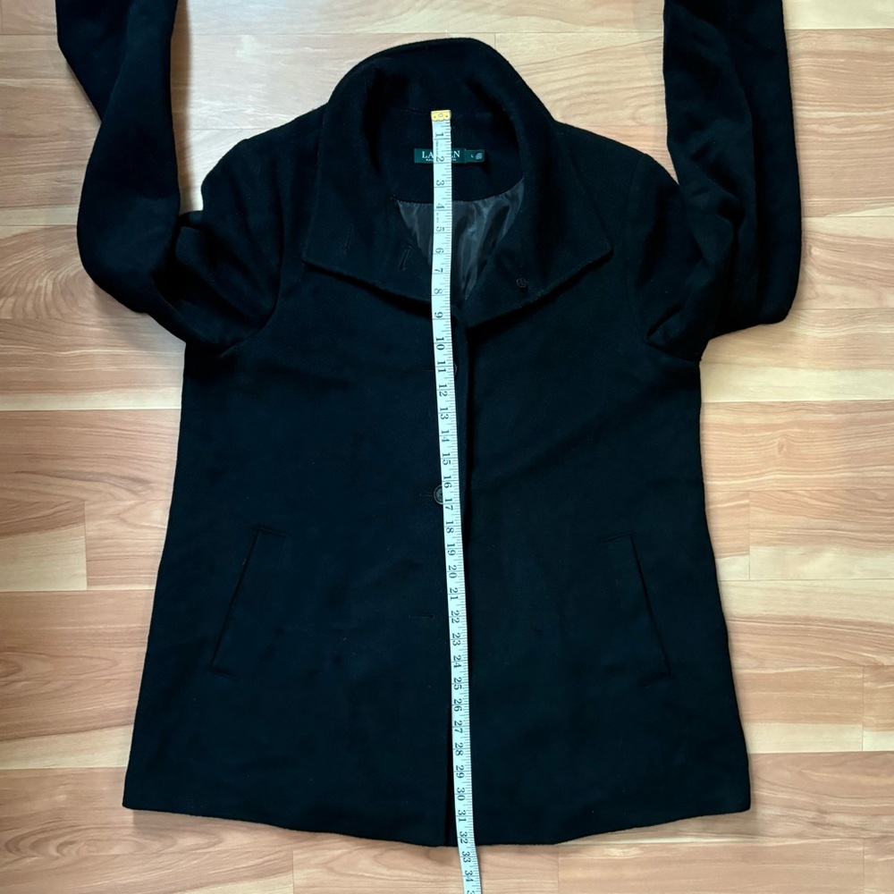 Ralph Lauren Black Wool Blend Car Over Coat Size Large Old Money Preppy Classic - Picture 8 of 15